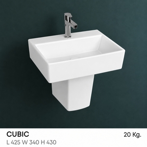 Lavabo Cuadrado Semi-Pedestal Rectangular Minimalista con Desagüe, Capacidad de 12L, Grifo Monomando de Un Solo Orificio, Montaje en Suelo - Product Image 2