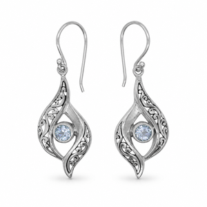Boucles d'oreilles fines en argent sterling 925 avec topaze bleue naturelle facettée BER-11, prêtes à être expédiées, en stock, faible MOQ, bijoux indiens pour femmes - Product Image 1