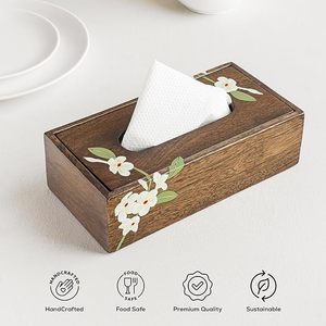 Handmade Eco-friendly Modern Wooden Tissue Holder Floral Rectangular Rustic Desk <b>Table</b> Decor for Home <b>Car</b> Office - Product Image 4