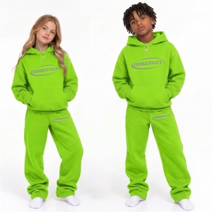 Ensemble de survêtement 2 pièces pour adultes, coupe classique, hiver, à capuche, épais, style streetwear personnalisé, uni, vintage délavé - Product Image 6
