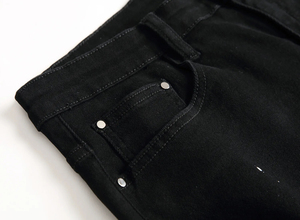 Jean en denim déchiré et vieilli coupe slim droite pour homme, taille mi-haute, décontracté, en coton noir, idéal pour l'automne - Product Image 5