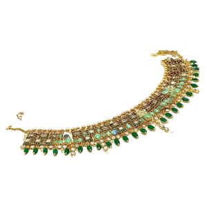 18K Gold Plated Boho Choker <b>Necklace</b> with <b>Green</b> Shell <b>Beads</b> and Diamond Accent - Product Image 3