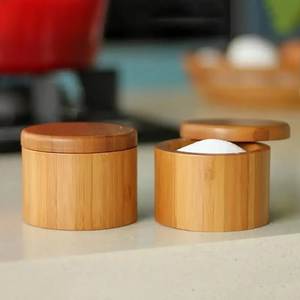 Wooden Salt <b>Storage</b> <b>Jar</b> with Lid Spoon Cylinder Shape Classic Design 250mL Eco-Friendly Air Tight <b>Kitchen</b> Condiment Container - Product Image 2