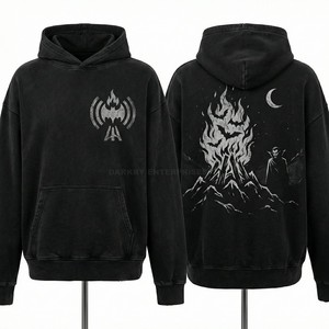 เสื้อฮู้ดดี้สีดำทรงโอเวอร์ไซส์ลายกราฟิก Apex Predator สไตล์วินเทจทำสีแบบ Acid Wash ผลิตโดยผู้ผลิตเสื้อผ้าสตรีทแวร์ - Product Image 3