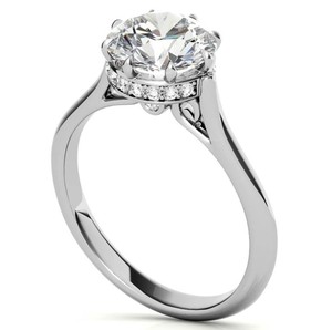 Anillo de Moissanita con Halo Oculto de Corte Redondo, Plata de Ley 925, Chapado en Oro Blanco, Anillo de Compromiso, Boda, Promesa, Joyería Fina - Product Image 2