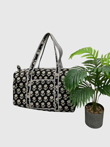 <b>Black</b> Floral Patterned Duffel <b>Bag</b> <b>Large</b> Capacity Zipper Travel Weekender Tote Textile - Product Image 4