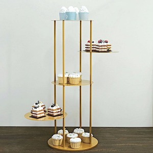 Gold Circular Metal <b>Cake</b> <b>Stand</b> <b>3</b> <b>Tier</b> Dessert Display Rack Reusable Hand Wash Only - Product Image 5