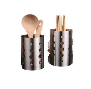 Stylish <b>Metal</b> Cutlery Holder Caddy With Silver Finished Round Utensil Organizer <b>For</b> Dining Table Kitchen Countertop Decor - Product Image 5