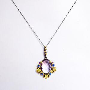 Colgante de Plata de Ley 925 con Bisel Redondo y Amatista Púrpura y Peridoto, Colgante de Bisel Redondo para Fabricación de Joyas - Product Image 2