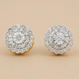 0.27 Ct Natural Round & Baguette Cut Diamond Cluster Stud <b>Earrings</b> 10k Yellow Gold <b>Fine</b> Jewelry for Women - Product Image 2