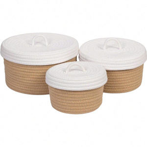 Juego de 3 Cestas de Cuerda de Algodón con Tapa Elegante, Contenedor de Almacenamiento Hecho a Mano para Celebraciones del Ramadán, Juguetes y Decoración del Hogar - Product Image 1