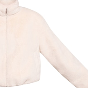 Abrigo Corto Estilo Bomber de Piel Sintética Rexine Blanca, Cuello en V, Cierre Frontal con Cremallera, Ribete Elástico, Lujoso, Reversible, para Primavera - Product Image 2