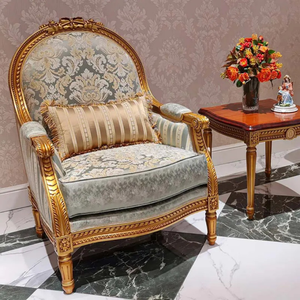 Juego de Sofás de Madera de Teca de Lujo con Encanto Vintage, Muebles Clásicos para Sala de Estar de Villa Europea, Diseño Elegante Tapizado a Mano - Product Image 4