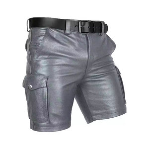 Pantalones cortos clásicos de cuero con diseño de bolsillo con cremallera, estilo motero, pantalones cortos casuales de moda para uso diario, para montar al aire libre - Product Image 5
