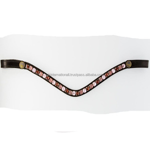 Frontal de cheval en cuir noir premium, orné de cristaux de verre personnalisés, pierres et strass fantaisie en forme de vague, toutes tailles sur mesure - Product Image 5