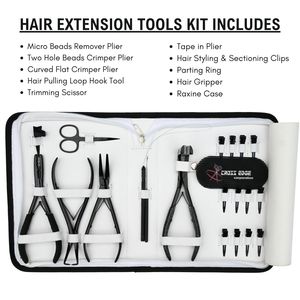 Kit de herramientas profesionales para extensiones de cabello: Alicates removedores de microperlas, alicates de crimpado curvos y de dos orificios, herramienta para extensiones de cinta, tijeras, pinzas y estuche. - Product Image 2