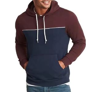 Sudadera con Capucha para Hombre, Diseño Color Block, Marrón y Azul Marino, Casual, Manga Larga, Bolsillo Canguro, Cordón Ajustable - Product Image 3