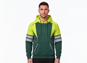 men <b>hi</b> <b>vis</b> reflective safety hoodie neon <b>orange</b> charcoal grey color block fleece pullover zippered pocket hooded sweatshirt top - Product Image 6