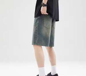 Shorts en jean décontractés pour hommes, coupe droite, taille haute, écoresponsables, 100 % coton, fermeture élastique à la taille, nouvelle collection été, vente en gros - Product Image 3