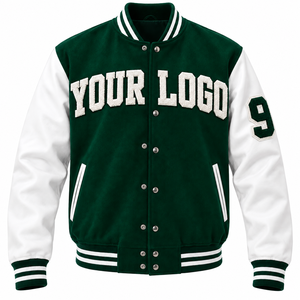 Chaqueta Varsity Personalizada de Estilo Europeo Premium, Roja y Blanca, con Logotipo Bordado en Chenilla de Lana, Informal de Invierno, con Logotipo Frontal - Product Image 1