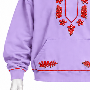 Sweat à capuche brodé Lavender Indus, motif floral, poche kangourou, coupe oversize, style streetwear décontracté - Product Image 5
