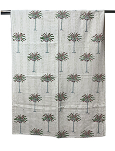 Colcha Kantha con Diseño de Palmeras Mediterráneas, Cosida a Mano, Ecológica, de Algodón, con Patrón Floral, para Decoración del Hogar en Todas las Estaciones - Product Image 1