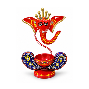 Porte-bougie Ganesha peint à la main, artisanat indien, centre de table décoratif pour la maison, le bureau, le festival Diwali, cadeau décoratif - Product Image 5