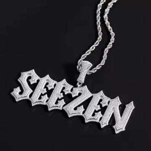 <b>Custom</b> <b>Name</b> Moissanite Pendant Silver Tone Iced Out Letter Charm Hip Hop <b>Necklace</b> for Men and Women - Product Image 1