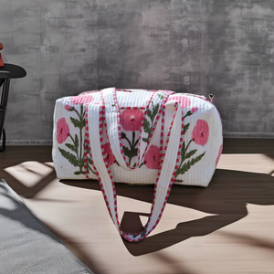 Bolsa de Viaje de Lona de Algodón con Estampado Floral, Cierre de Cremallera, Gran Capacidad, Ligera, para Mujer - Product Image 1
