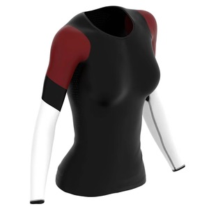 Haut de compression respirant de haute qualité pour femmes, personnalisé, pour le fitness et le sport, imprimé par transfert thermique, 100 % polyester, col en V, coupe courte - Product Image 6