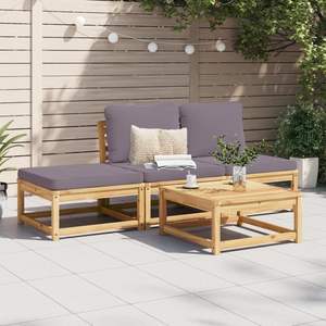 Conjunto de Muebles de Jardín de Madera Maciza de Acacia de 4 Piezas con Cojines - Product Image 3