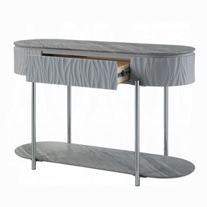 High Gloss Grey <b>Console</b> <b>Table</b> with Bottom Shelf Chrome Accent <b>Sofa</b> <b>Table</b> - Product Image 3