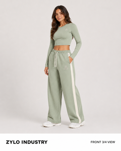 Hot Selling Winter Casual Wear <b>Lace</b> Front Seam Wide Bottom Sweatpants Women Polyester/Cotton Fleece Breathable Lightweight - Product Image 2