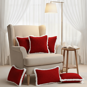 SOGA 6PC Luxury Textured Pillow <b>Covers</b> 4x 45cm Plush Crimson <b>Red</b> and 2x 30x50cm Luxe Burgundy Set of <b>Cushion</b> Cases - Product Image 3