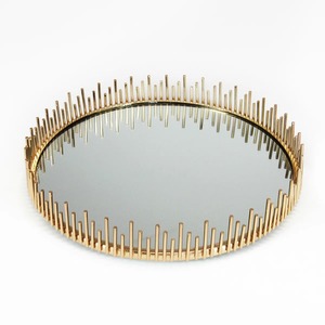 Round <b>Mirrored</b> Storage <b>Tray</b> With Gold Spikes Modern Design Wall Mounted Single Tier Metal Finish - Product Image 4