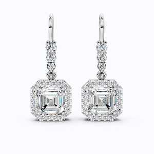 Pendientes Colgantes de Diamantes Asscher Halo en Oro Blanco de 10KT, Certificados por IGI, Joyería de Moda para Novia, Boda, Aniversario, Regalo - Product Image 1
