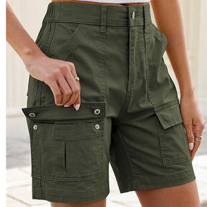 Shorts Casuales de Verano para Mujer, Cintura Alta Elástica, Cierre de Cremallera, Bolsillos, Transpirables, de Secado Rápido, 100% Algodón, Estilo Cargo - Product Image 3