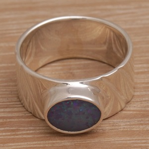 925 Sterling Silver Genuine <b>Blue</b> <b>Opal</b> Open Sky Design Cocktail <b>Ring</b> Unisex Boho Statement Fine Jewelry - Product Image 4