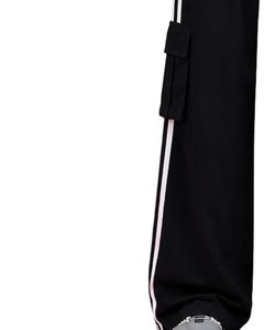 Pantalones Cargo Anchos Personalizados para Mujer, Color Negro, con Rayas Laterales Blancas, Cintura Alta, Estilo Urbano, Corte Holgado, Joggers Casuales - Product Image 3