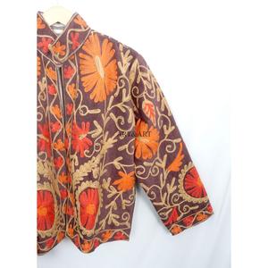 Most Trending Autumn Winter Women's Handmade floral Embroidery Cotrize Jacket with o-neck Breathable Design button closure - Product Image 4
