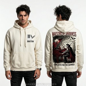 Sweat-shirt à capuche personnalisé blanc crème pour homme, imprimé graphique Maestro, streetwear, pull en molleton de coton épais, design tendance - Product Image 1