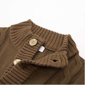 Cardigan décontracté en maille acrylique de haute qualité pour homme, col montant, manches longues, patchwork, bouton unique - Product Image 6