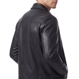 Casual Outdoor Men's Leather Jacket Outerwear Button Down Genuine Leather Jacket Men Letterman Fashion Leather <b>Coat</b> Mens - Product Image 3