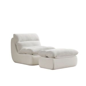 Modern Compressed Corduroy Chaise Lounge Chair with Ottoman Cozy <b>Recliner</b> for Small Spaces Living Room or Bedroom - Product Image 3