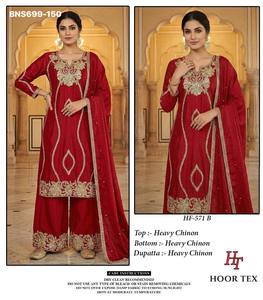 Ensemble Kurta-Plazzo & Dupatta en Chinon de qualité supérieure, aux couleurs tendance et étonnantes, avec broderies, fabriqué en Inde, vente en gros. - Product Image 2