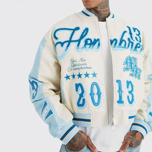 Graffiti Wool <b>Winter</b> High Street Men's Varsity <b>Jacket</b> Custom Concise Style Boxy Chenille Embroidery <b>Leather</b> Sleeves - Product Image 1