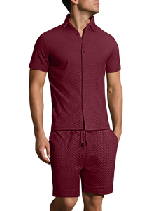 Ensemble deux pièces décontracté d'été pour homme en tissu gaufré respirant à rayures – Vente en gros - Product Image 5