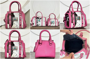 Premium <b>Tooled</b> Pink <b>Leather</b> Studs & Turquoise Concho Designer Duffel Bags Small Compact Cowhide <b>Leather</b> Travel Ladies Handbags - Product Image 3