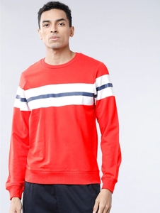 Sudadera Roja de Cuello Redondo para Hombre, Corte Regular, a Rayas, Informal, de Punto, 100% Algodón, para Otoño - Product Image 1