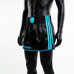 Shorts de Muay Thai Zee Good pour hommes, vert et blanc, à rayures brodées, en satin respirant, taille haute élastique, avec poches - Product Image 3